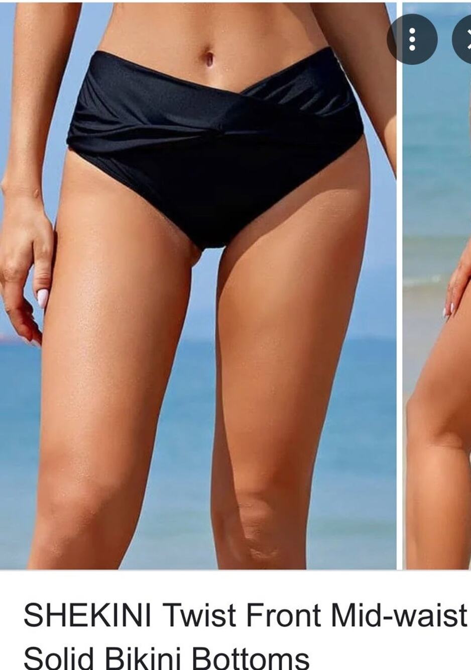 NWT SHEKINI Twist Front Mid-waist Solid Bikini Bottoms in black size large